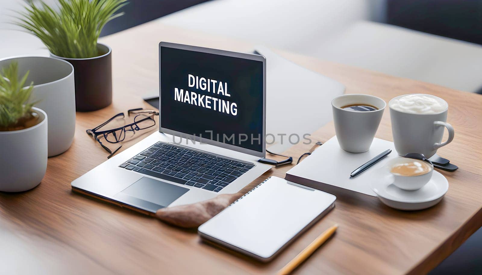 Digital Marketing Concept on Laptop Screen Created by artificial intelligence