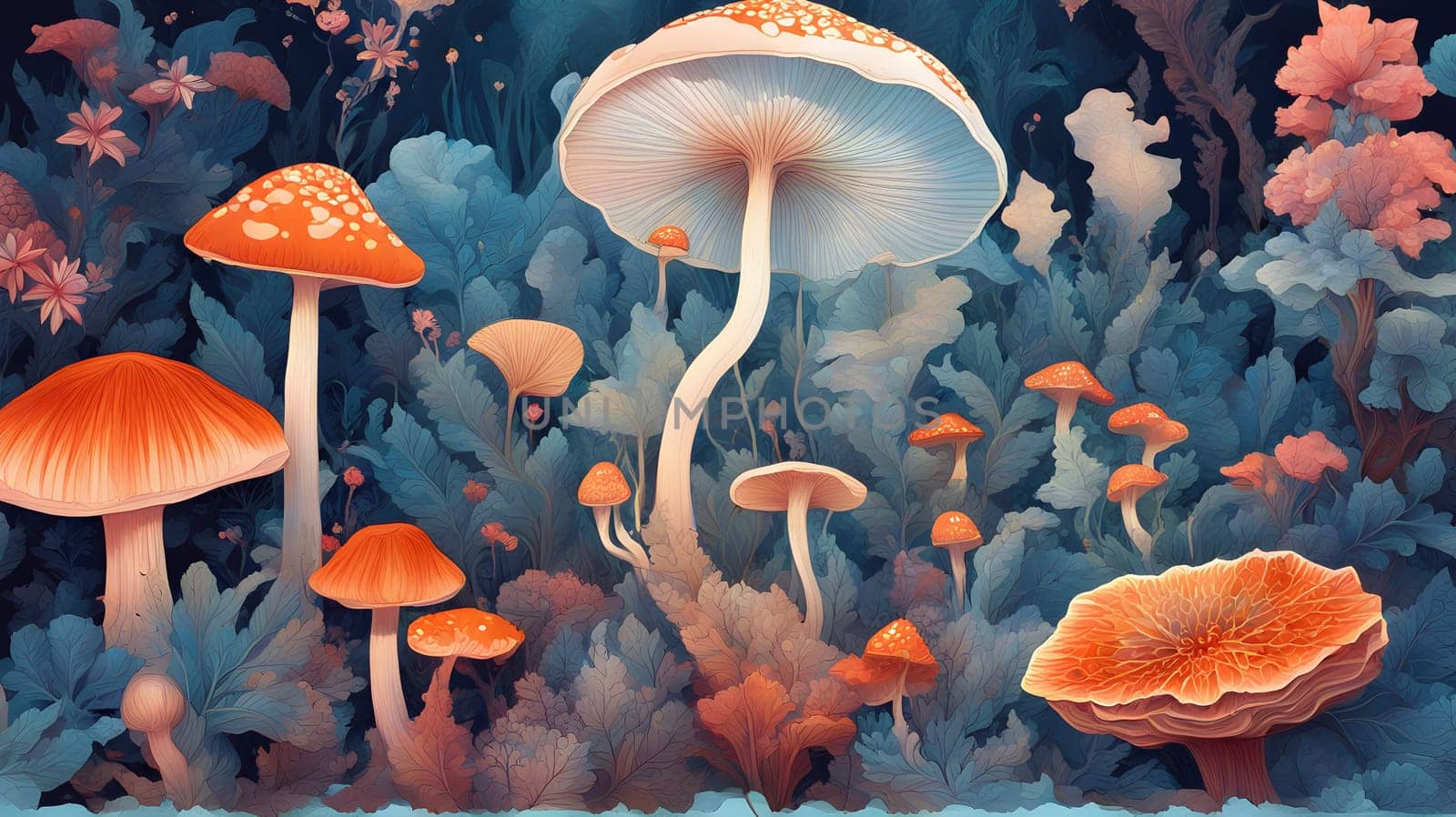 Enchanted Forest Mushrooms Illustration Created by artificial intelligence
