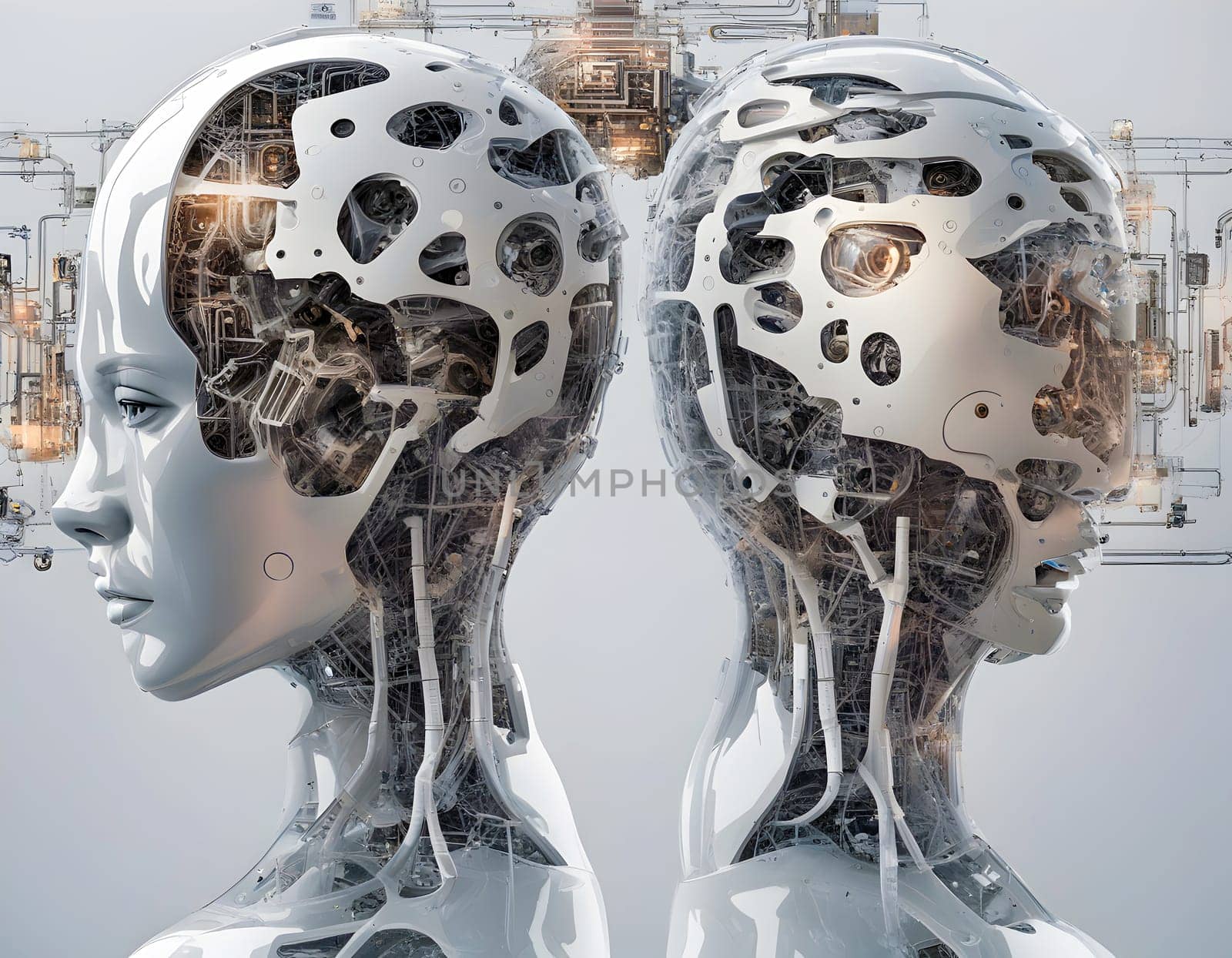 Intricate Robotics and AI Represented by Humanoid Heads by rostik924