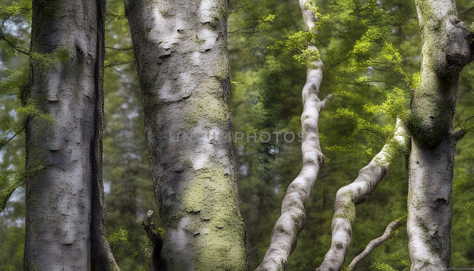 Twisted Trees with Lichen in a Lush Forest by rostik924