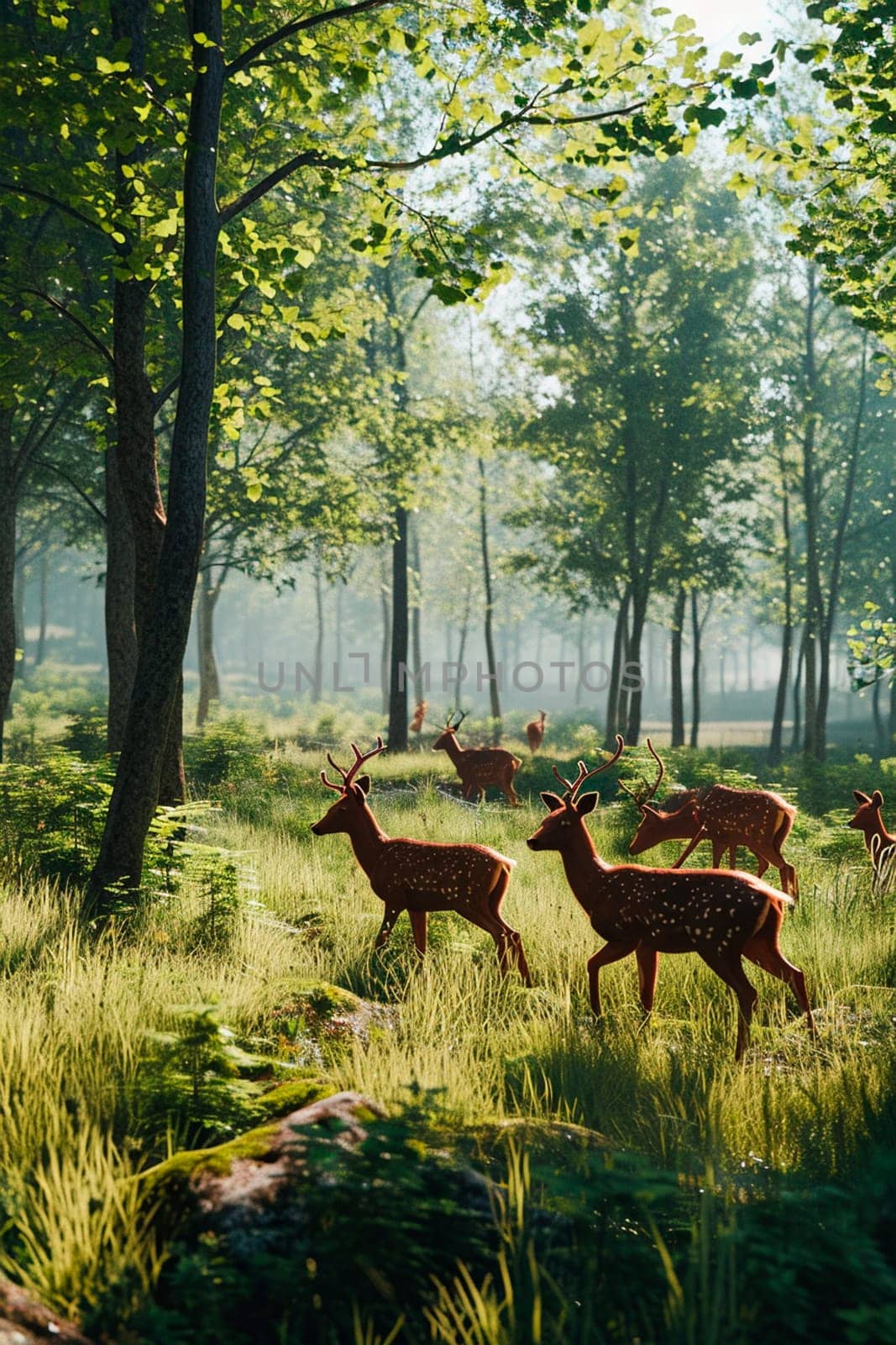 a flock of deer in the wild. Selective focus. by yanadjana