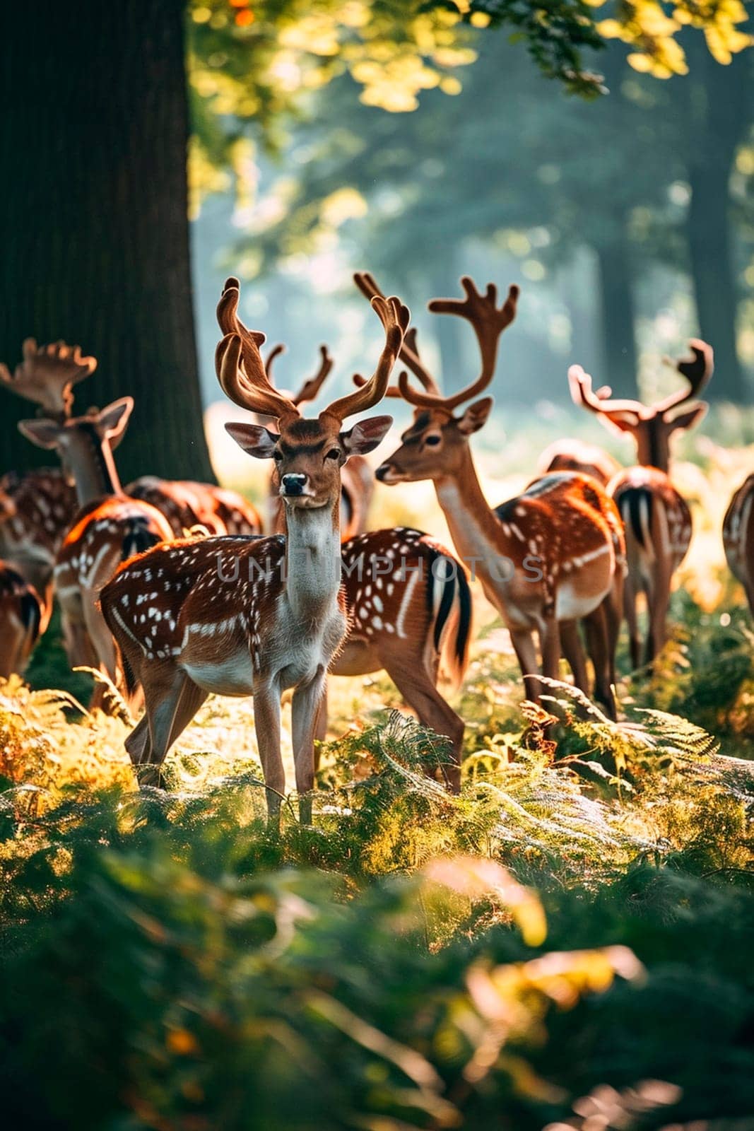 a flock of deer in the wild. Selective focus. by yanadjana