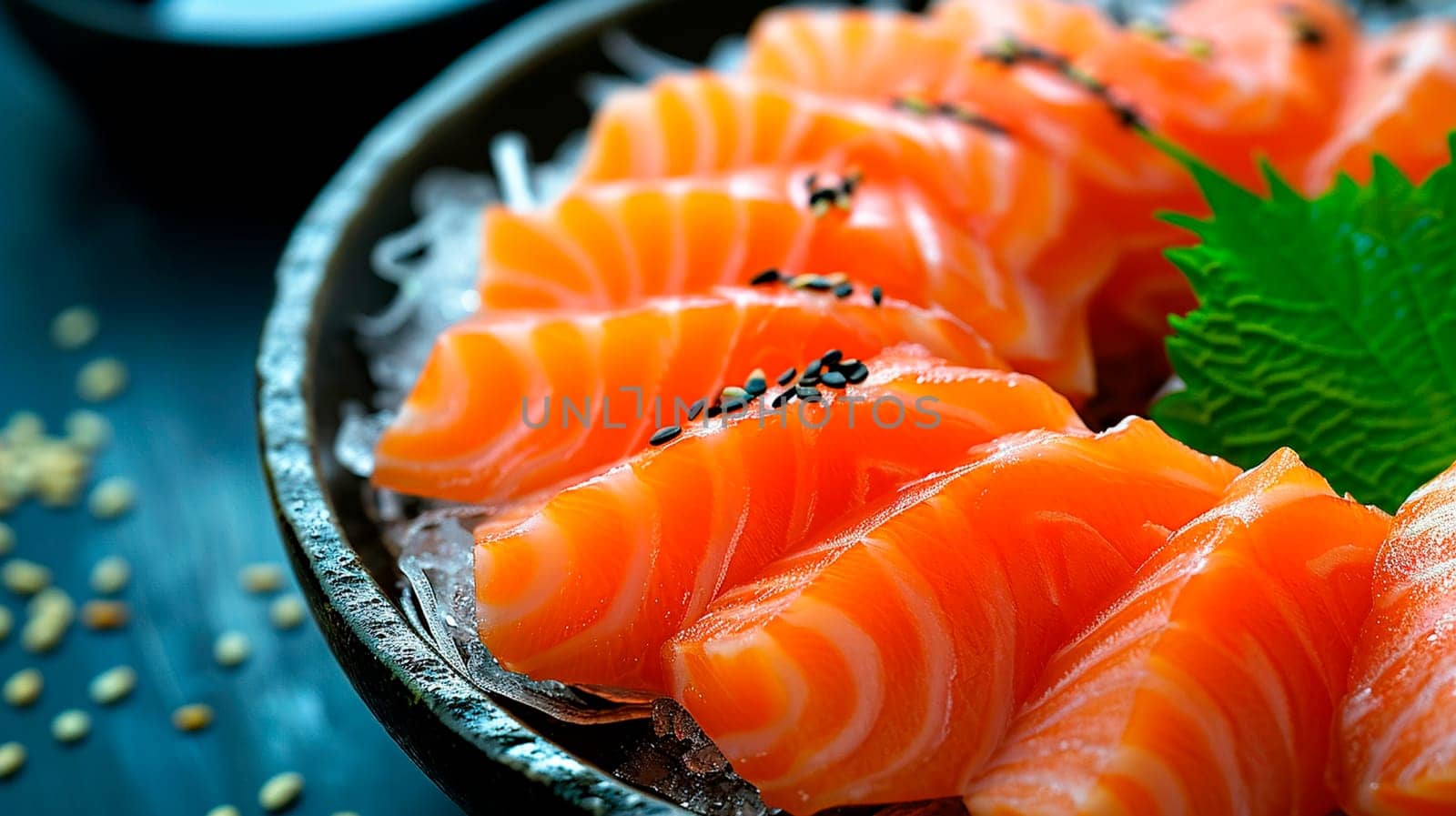 Red fish slices on a plate. Selective focus. by yanadjana