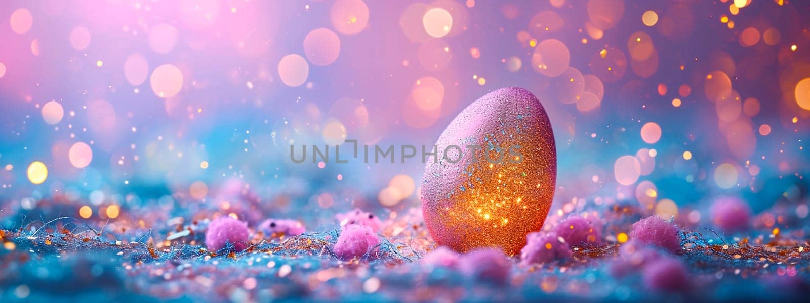 Shiny pink egg for Easter. Selective focus. Food,
