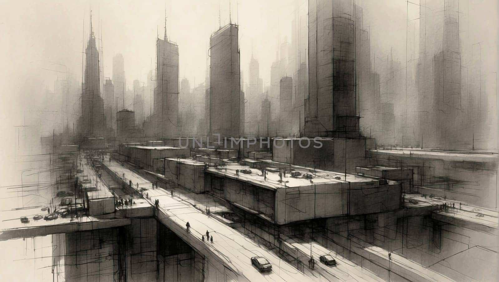 Megapolis painted in black and white colors by applesstock