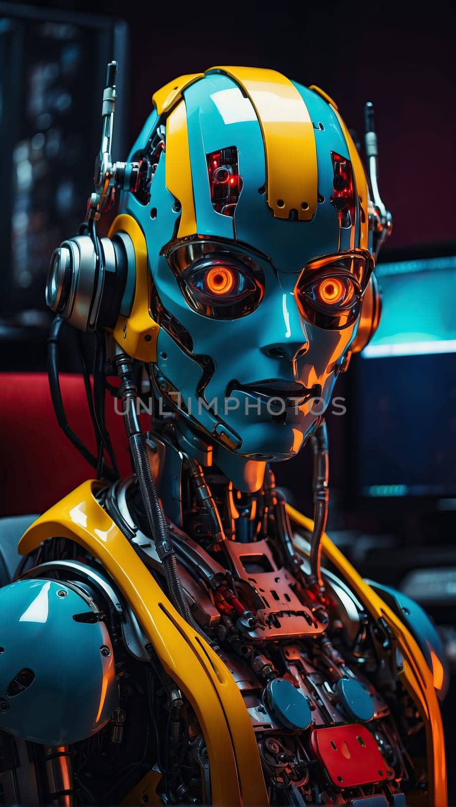 Robot sitting at a computer by applesstock