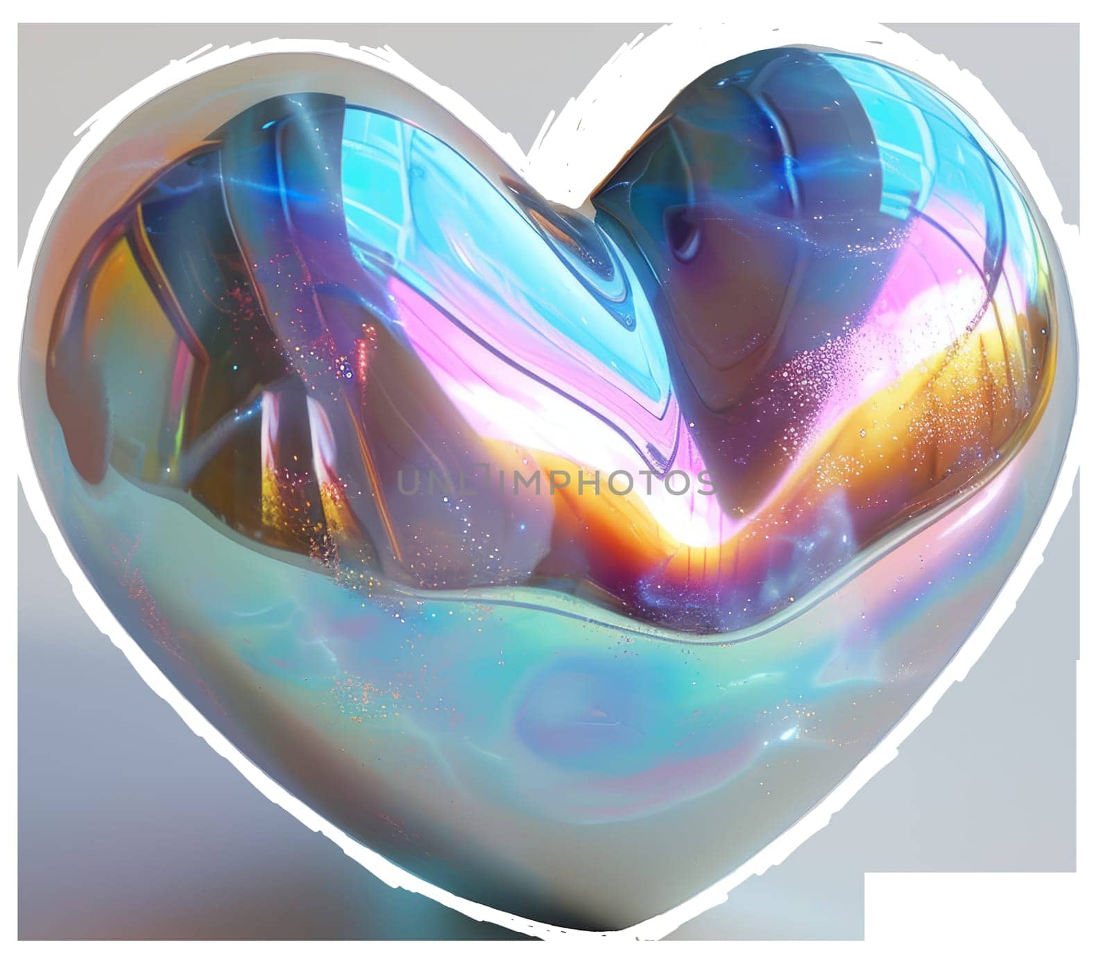 Opal Iridescent 3D Heart Icon. Glossy Neon Raindow Heart Shape. Ai Generated