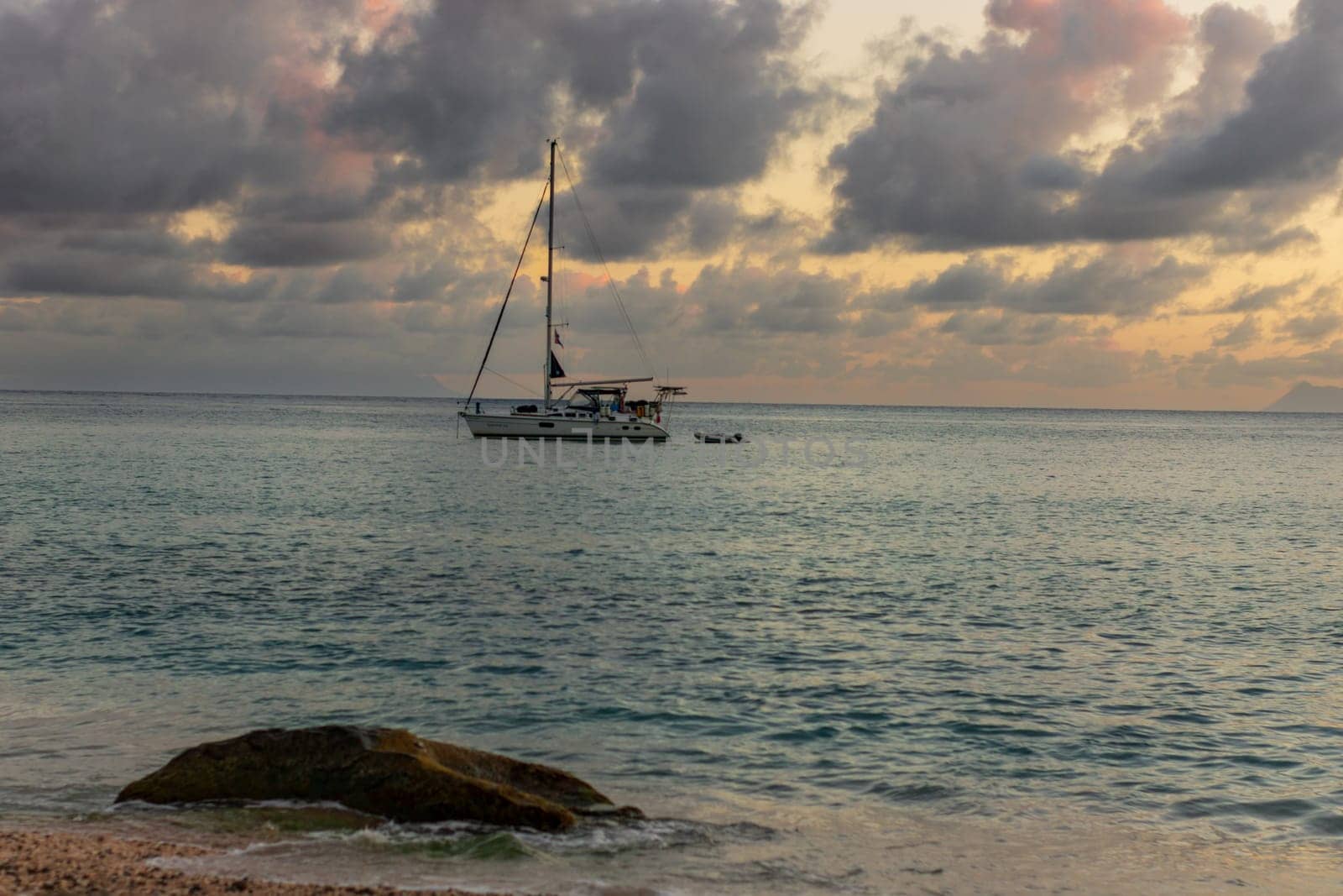 Yacht close to beach in Saint Barthélemy (St. Barts, St. Barth) Caribbean