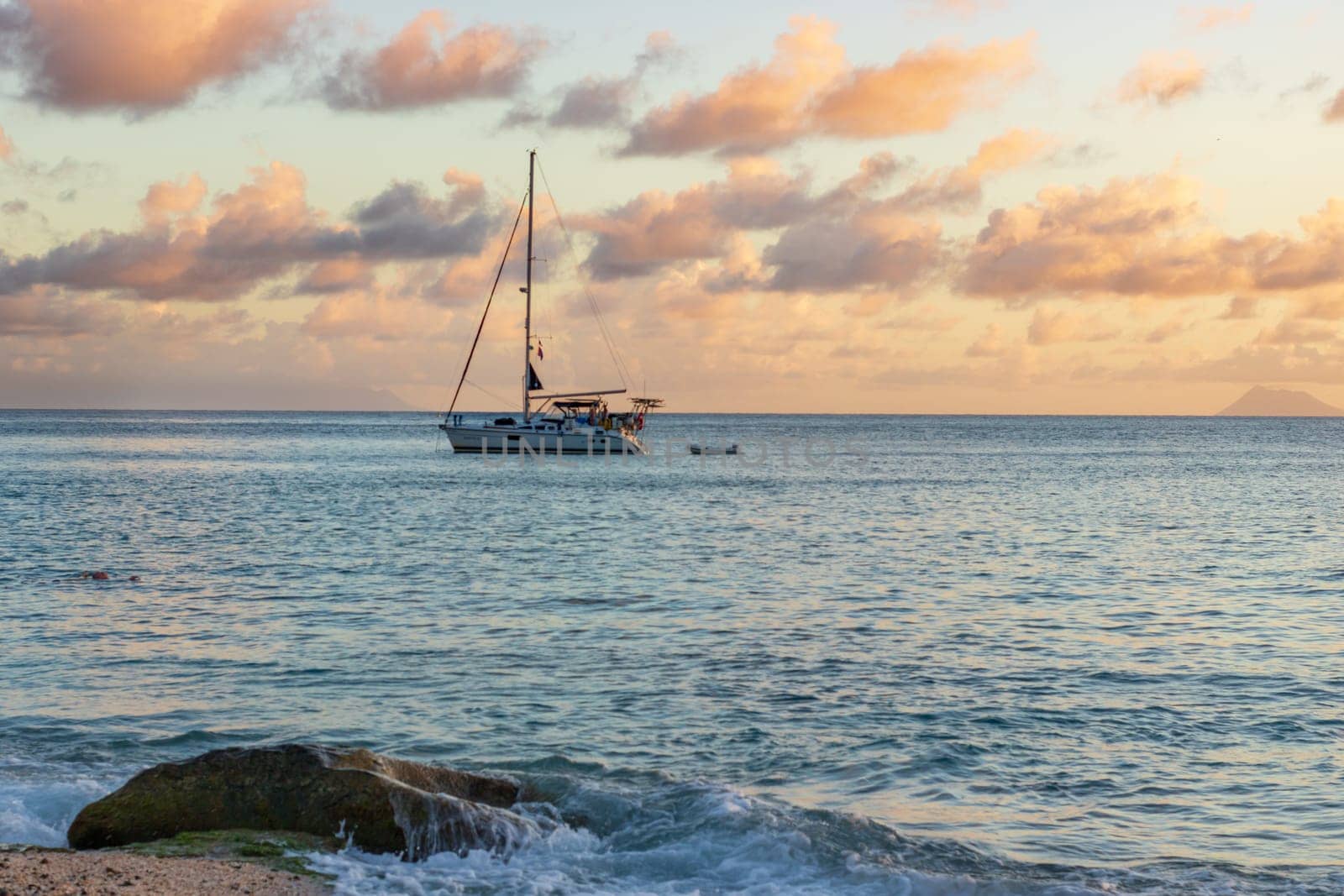 Yacht close to beach in Saint Barthélemy (St. Barts, St. Barth) Caribbean