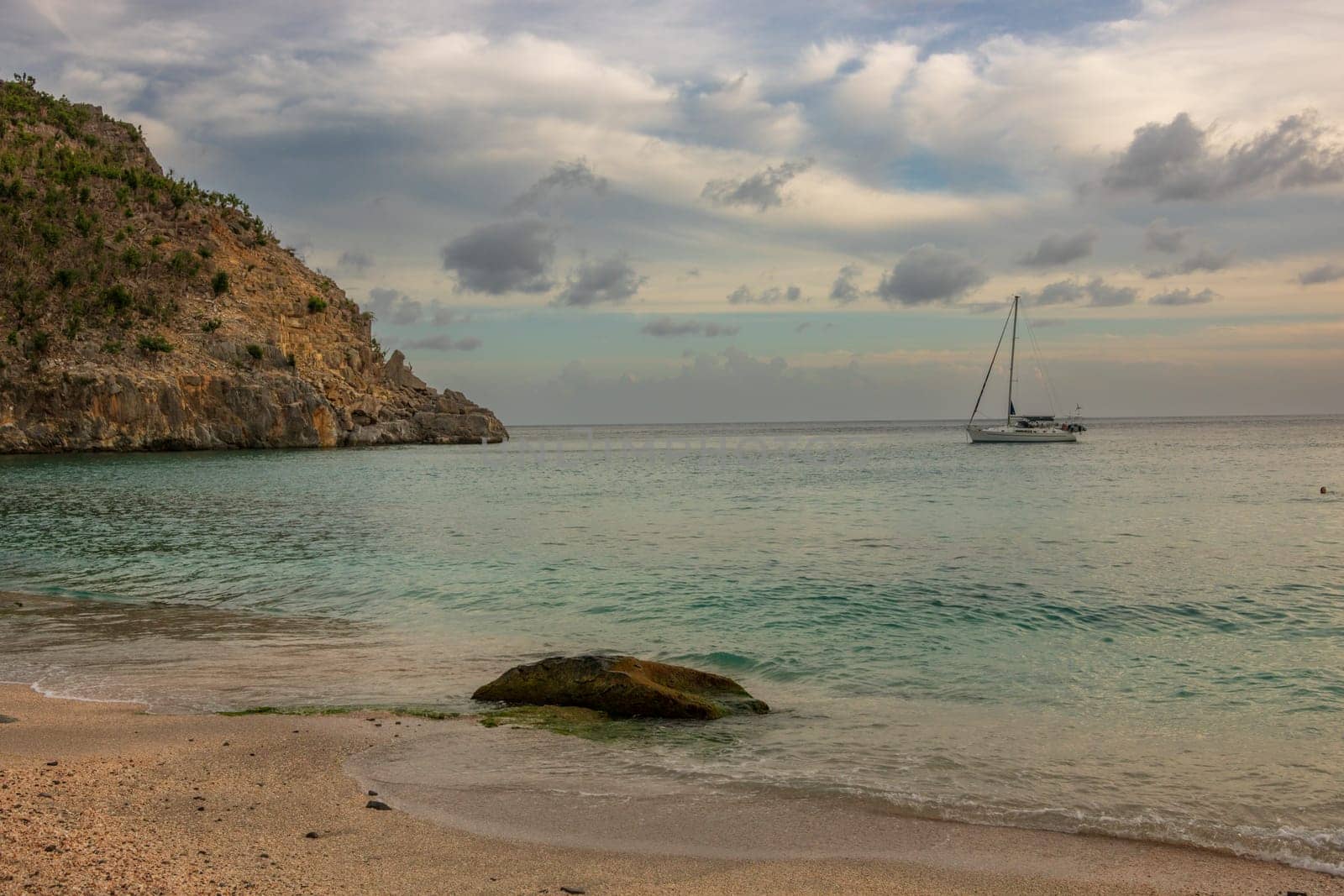 Yacht close to beach in Saint Barthélemy (St. Barts, St. Barth) Caribbean