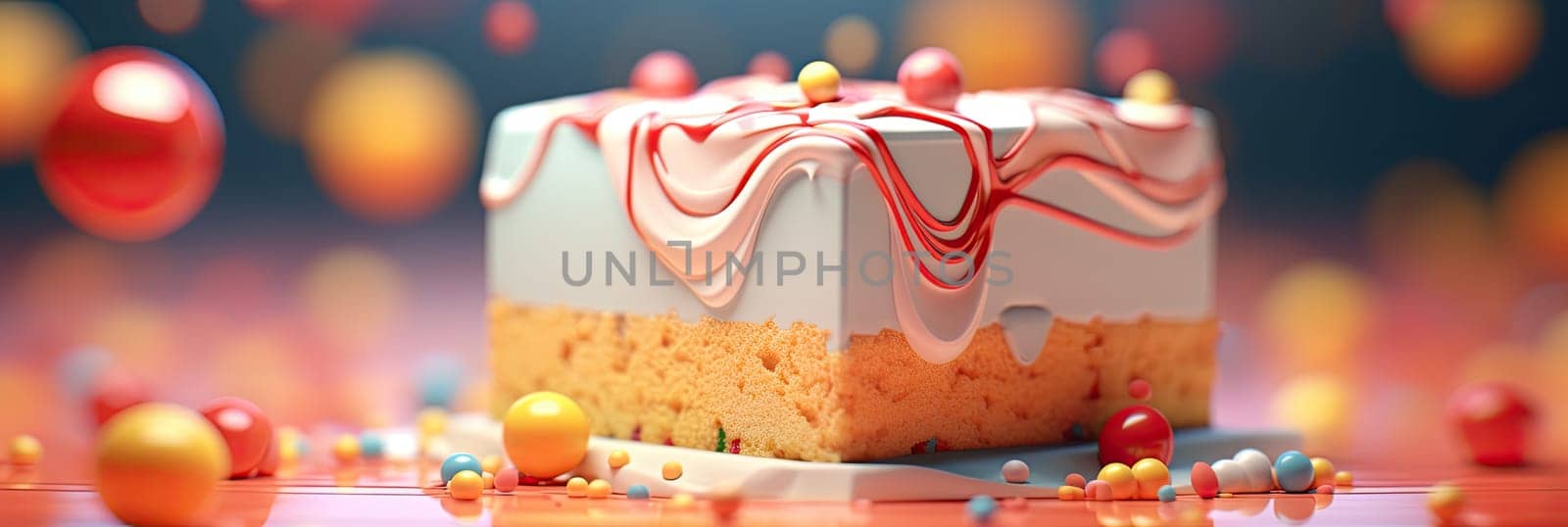 bright festive piece of cake for a holiday or a gift, abstraction, generative AI by AnatoliiFoto