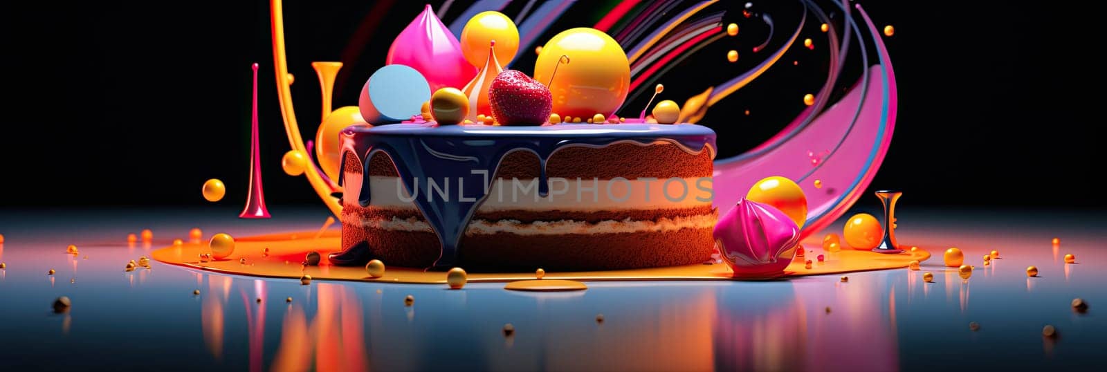 bright festive piece of cake for a holiday or a gift, abstraction, generative AI by AnatoliiFoto