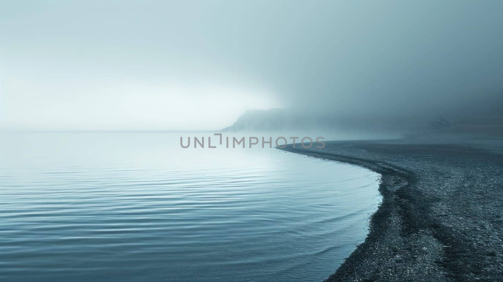Misty beach curve. Copy space. AI generated. by ChikaArt