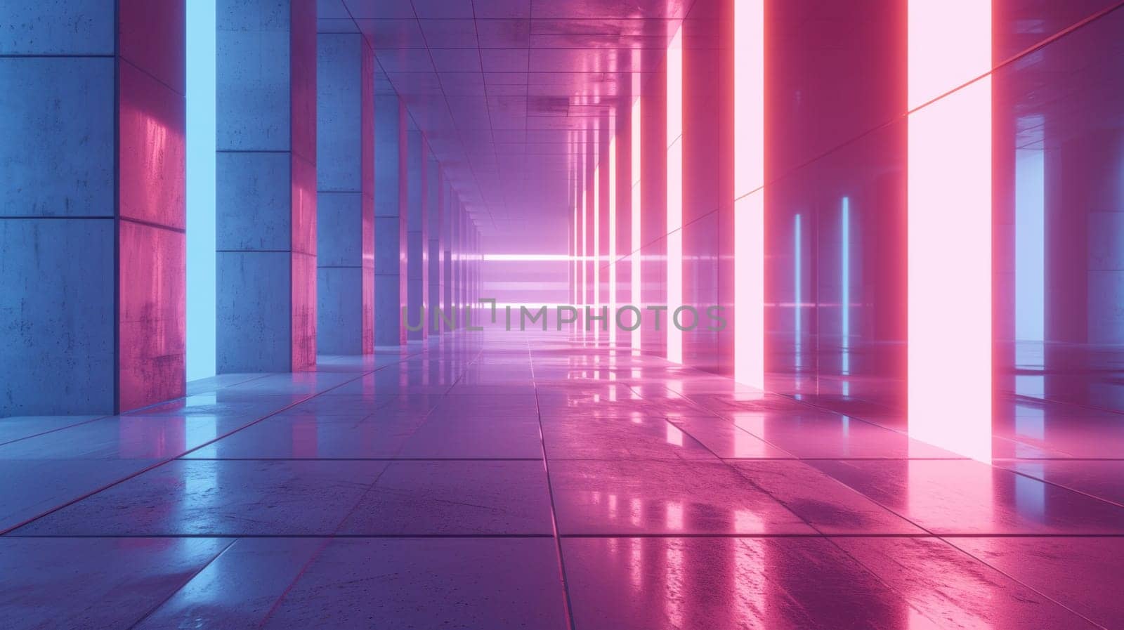 Futuristic neon lit corridor. AI generated. by ChikaArt
