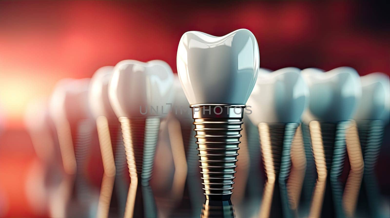 Dentistry, dental implants in 3D. Healthy medicine, molar root restoration, by AnatoliiFoto