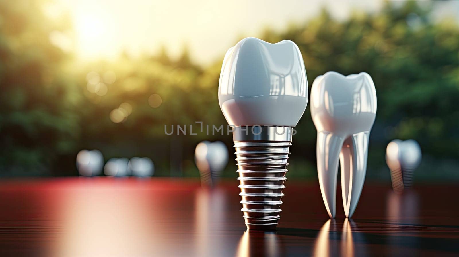 Dentistry, dental implants in 3D. Healthy medicine, molar root restoration, by AnatoliiFoto