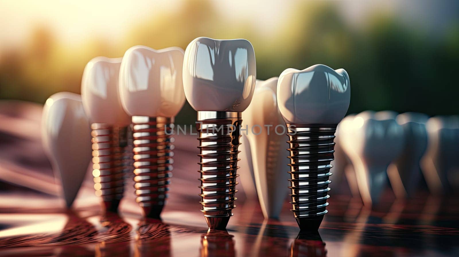 Dentistry, dental implants in 3D. Healthy medicine, molar root restoration, by AnatoliiFoto