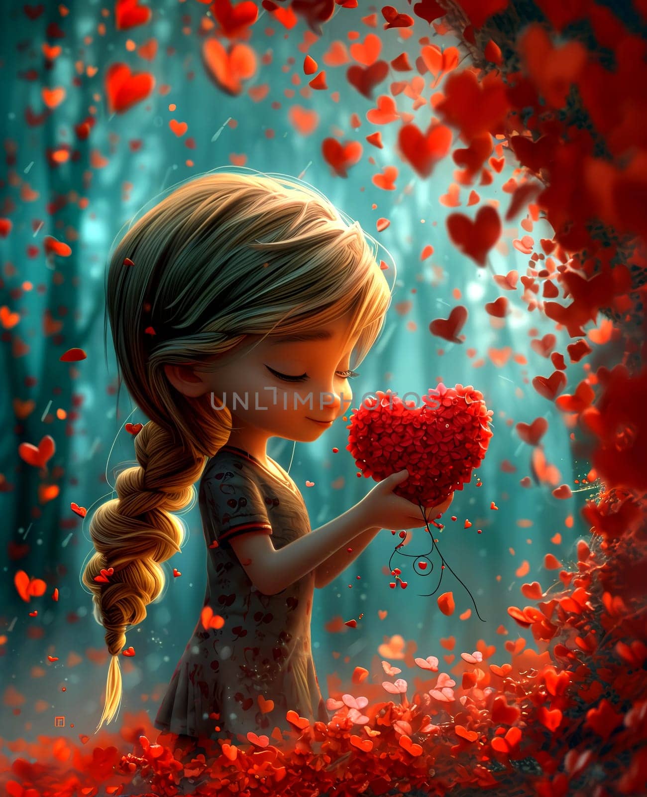 Valentines. Girl with a heart. Love card. AI generated. by AndreyKENO