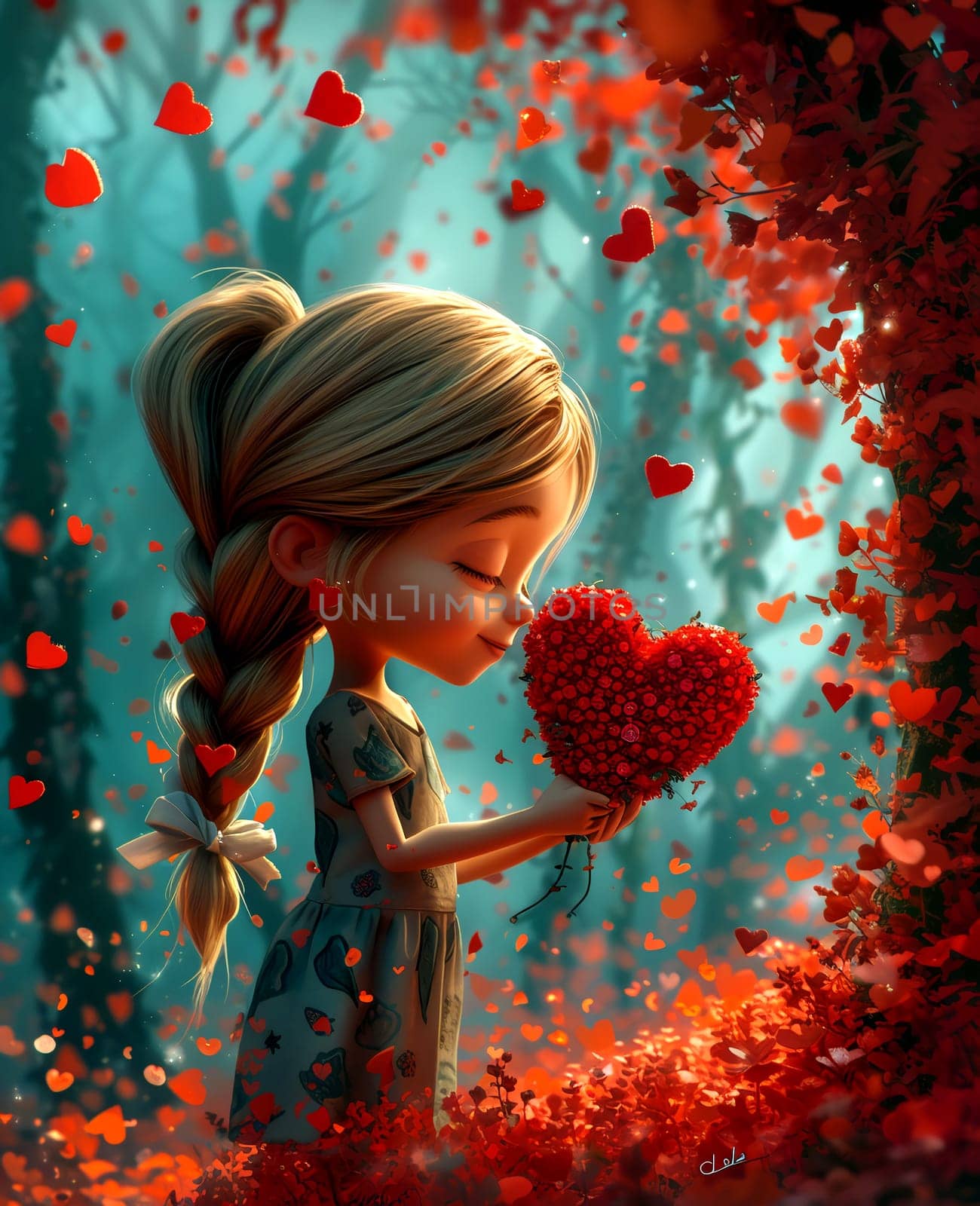 Valentines. Girl with a heart. Love card. AI generated. by AndreyKENO