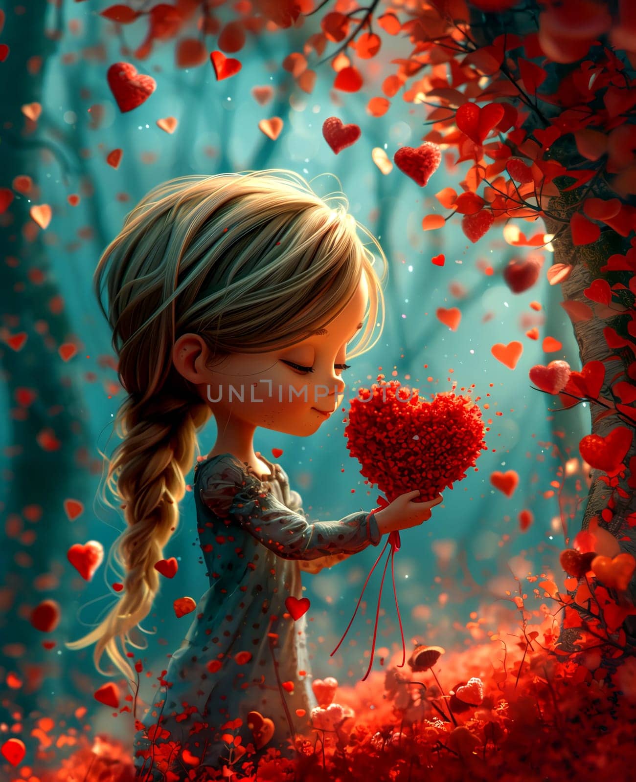 Valentines. Girl with a heart. Love card. AI generated. by AndreyKENO