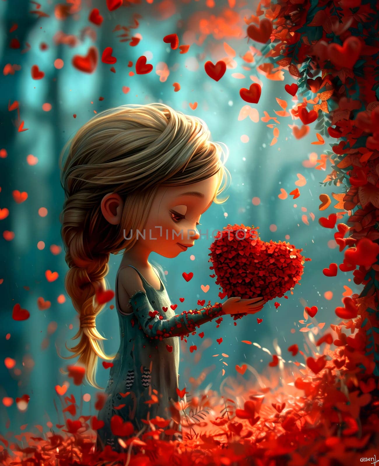 Valentines. Girl with a heart. Love card. AI generated. by AndreyKENO