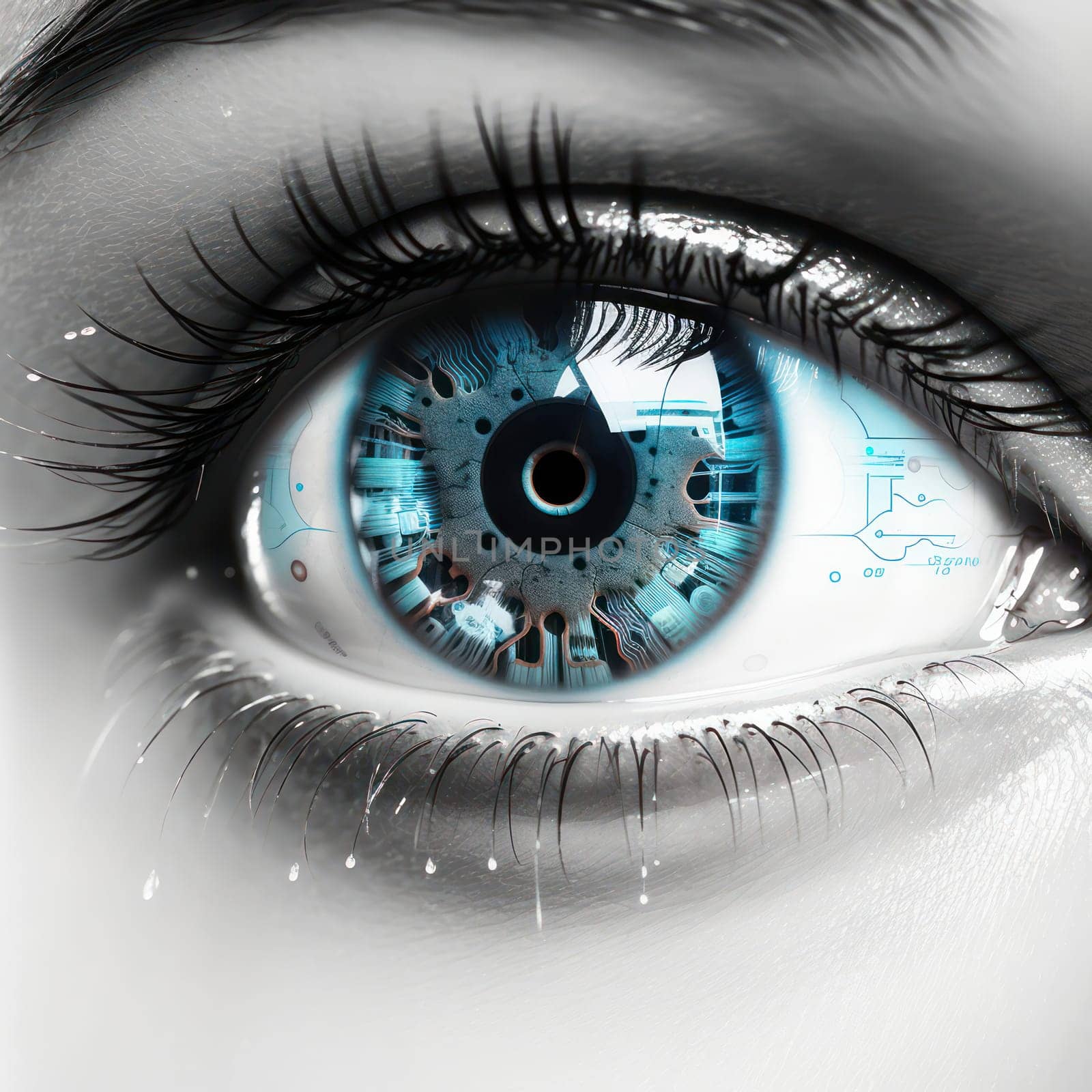 Digital Vision: A Close-Up View of a Woman's Eye with Futuristic Technology"