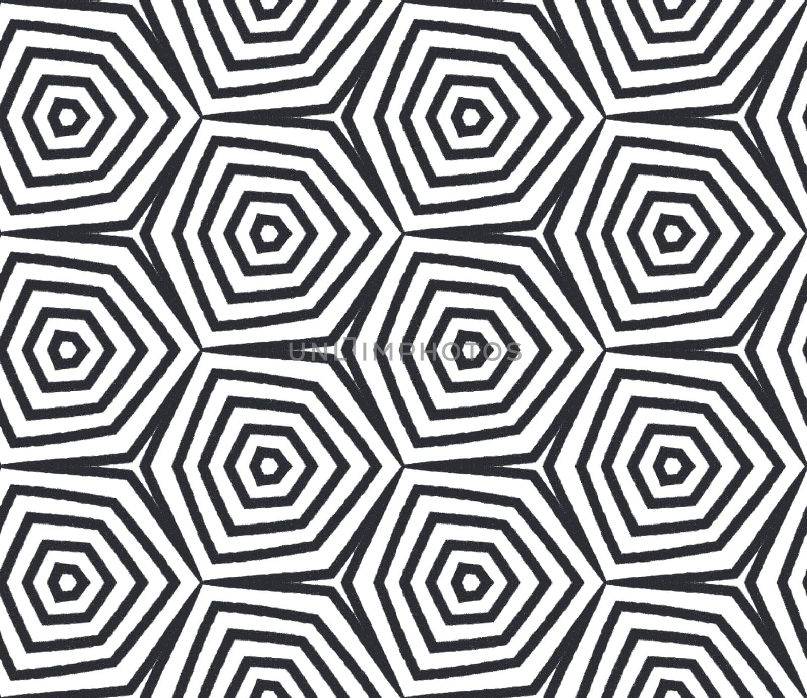 Striped hand drawn pattern. Black symmetrical kaleidoscope background. Textile ready amusing print, swimwear fabric, wallpaper, wrapping. Repeating striped hand drawn tile.