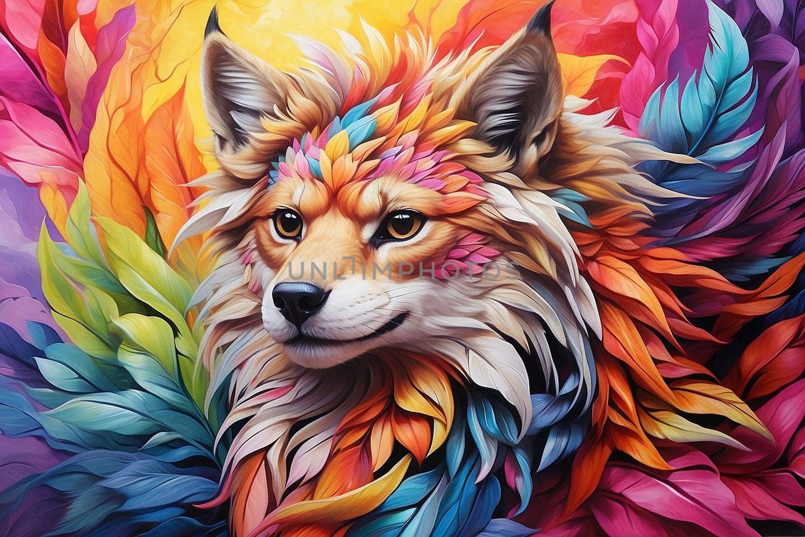 Ai generated portrai of a fox in multuicoloured Fauvism style.