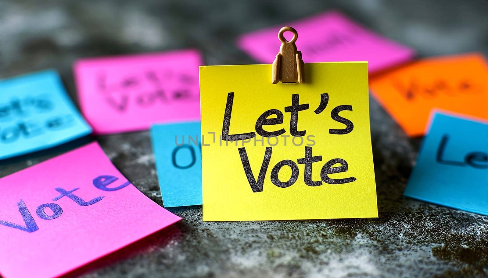 Text "Let's vote" Flat presidential election and democracy political president, governor, or parliament member with election and referendum freedom to hand wood vote copy space