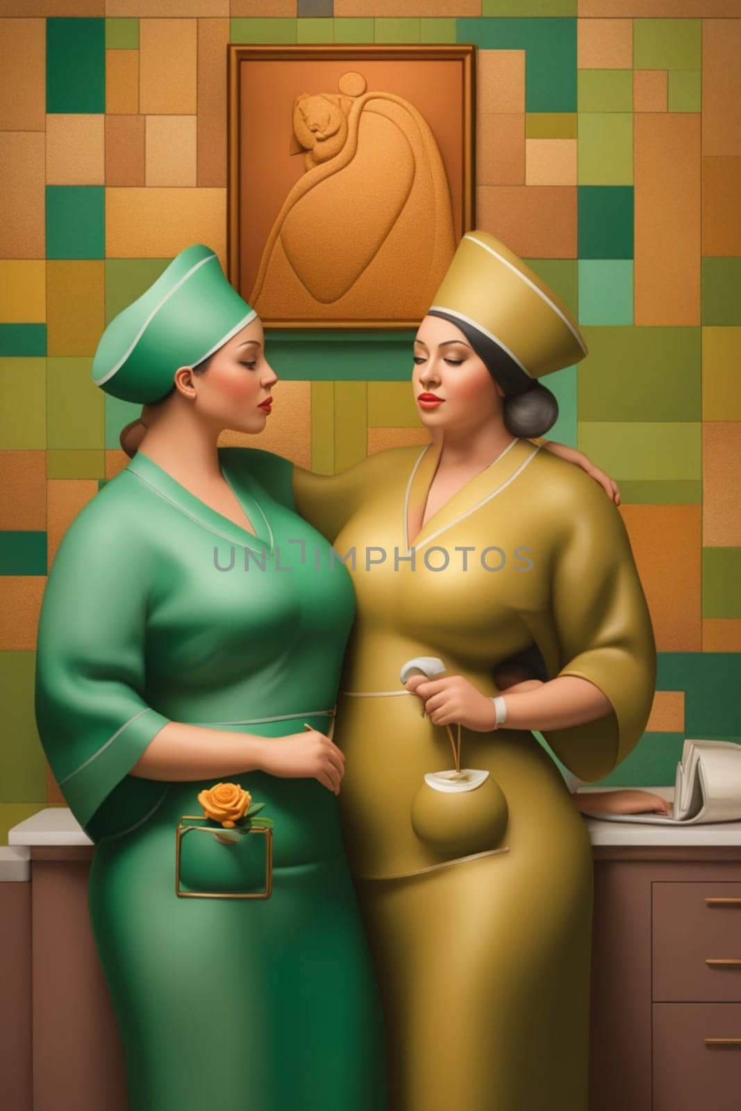 curvy elegant empowered couple of women illustration by verbano
