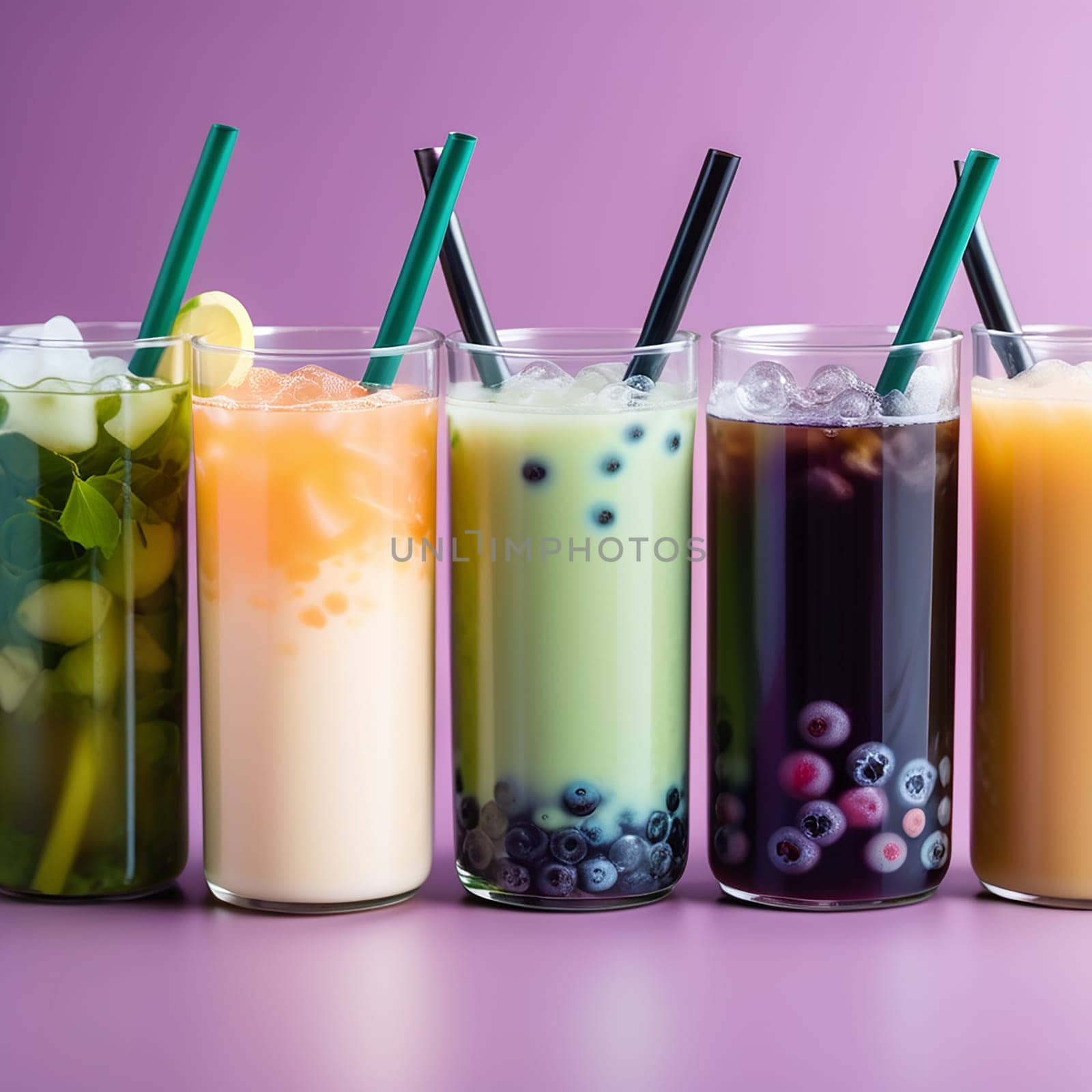 Bubble Tea Delight: A Row of Irresistible Bubble Tea" by Petrichor