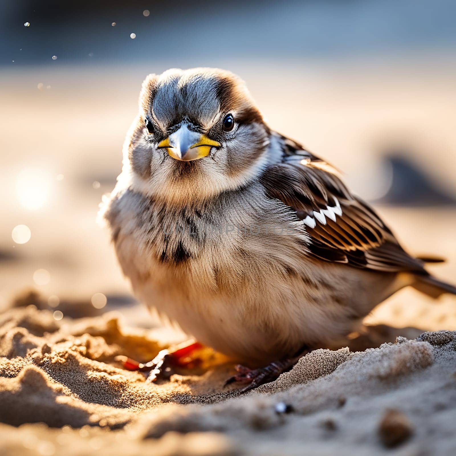 Close-Up of a Sparrow Taking a Sand Bath