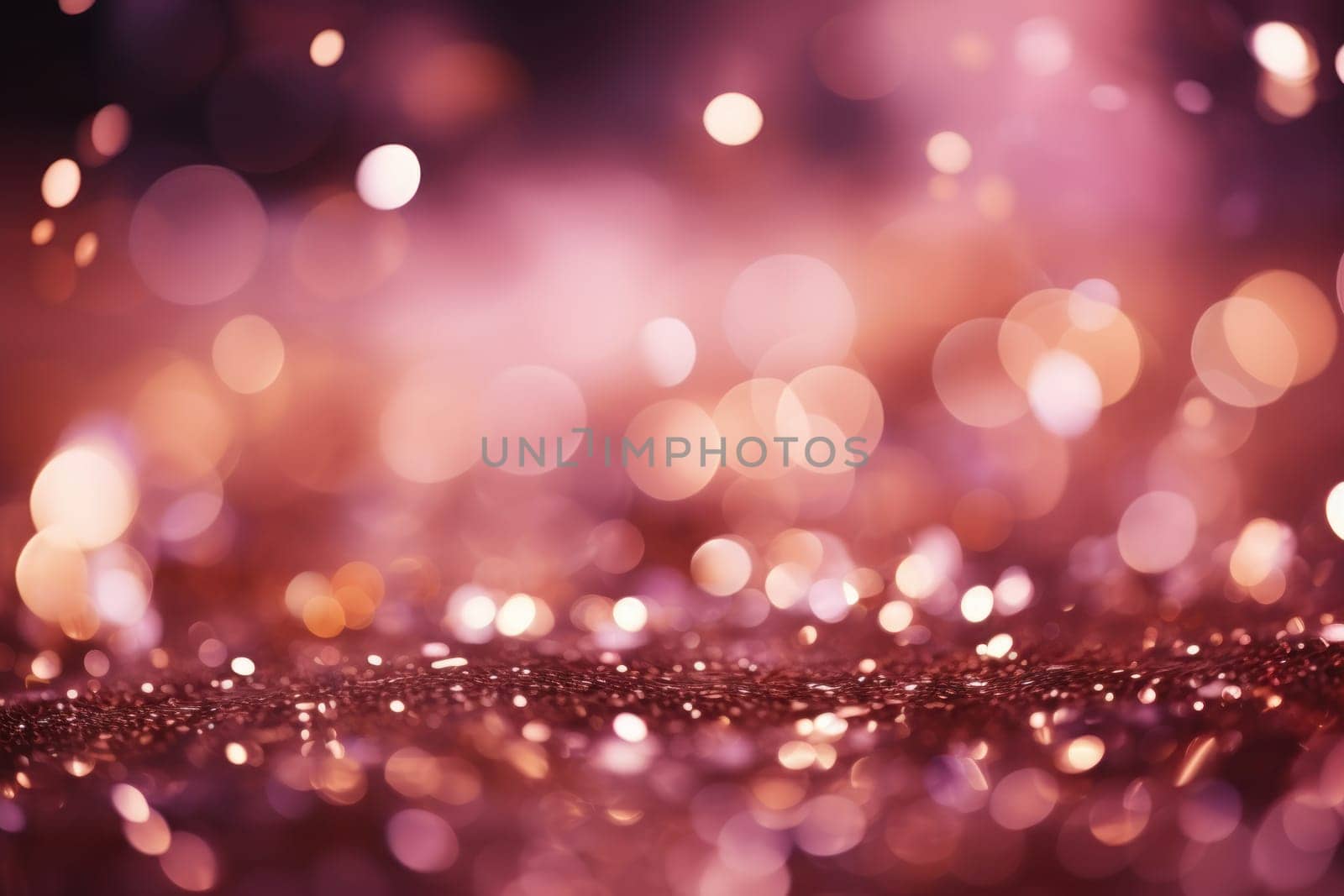 Glitter pink blurred bokeh lights background. Generative AI.