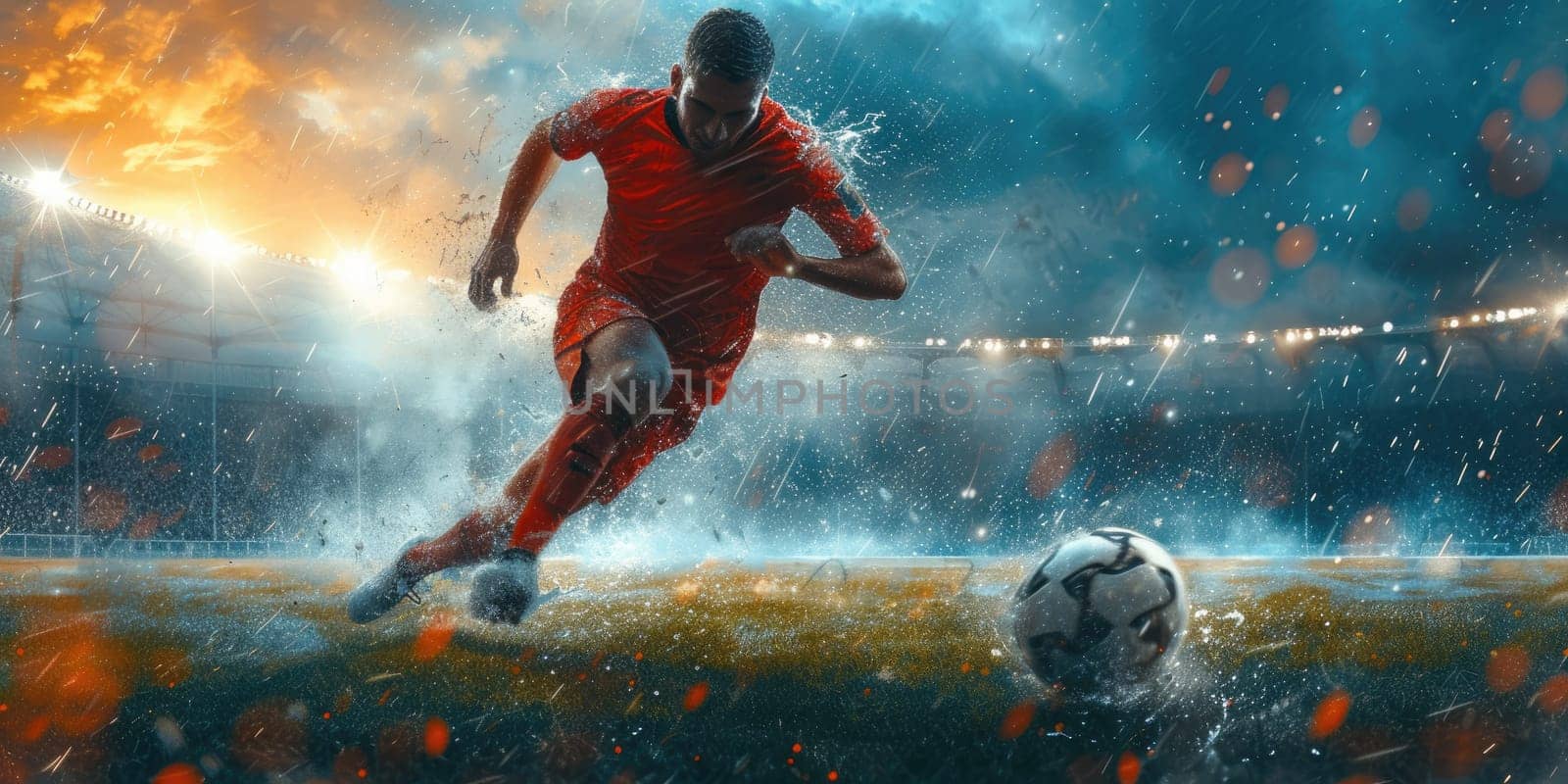 Soccer or Football player. Champion tournament banner. Generative AI by itchaznong