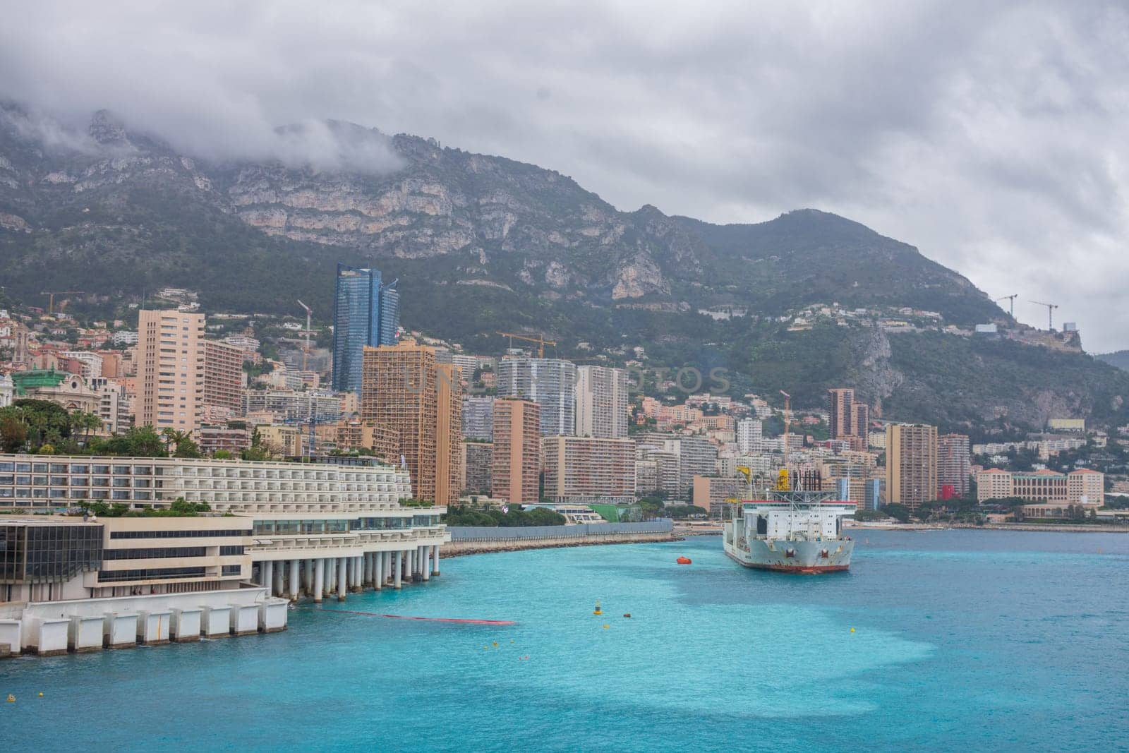 Panoramic view of Monte Carlo marina and cityscape. Principality of Monaco, French Riviera