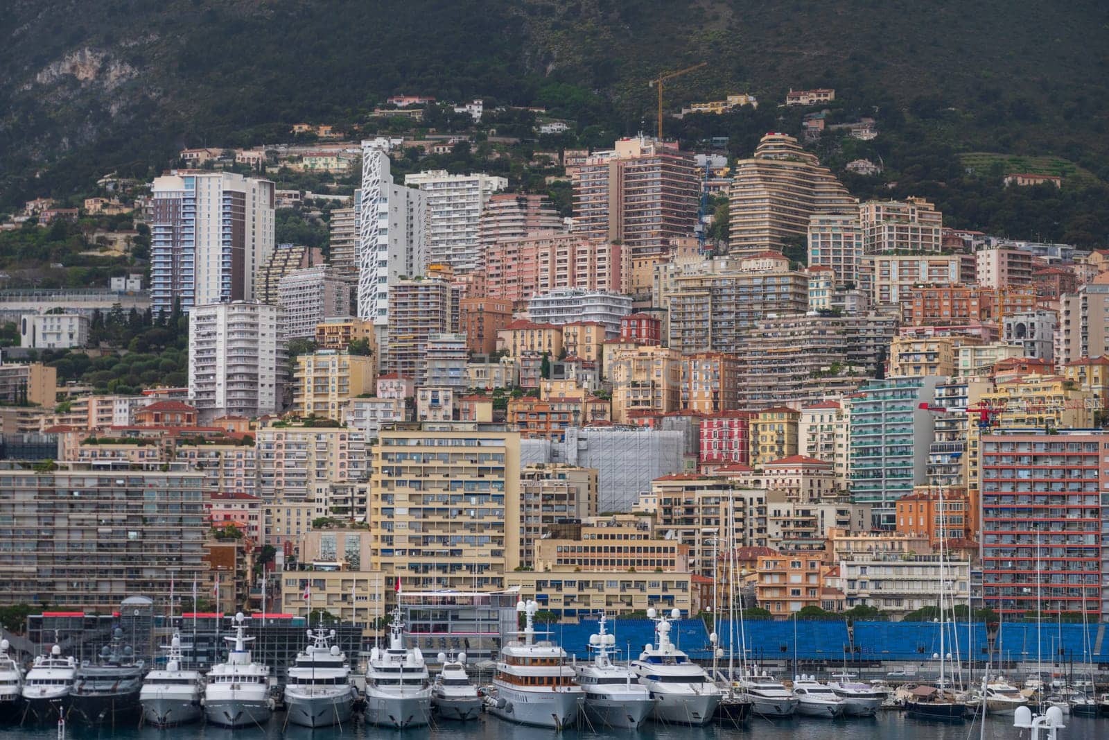 Panoramic view of Monte Carlo marina and cityscape. Principality of Monaco, French Riviera