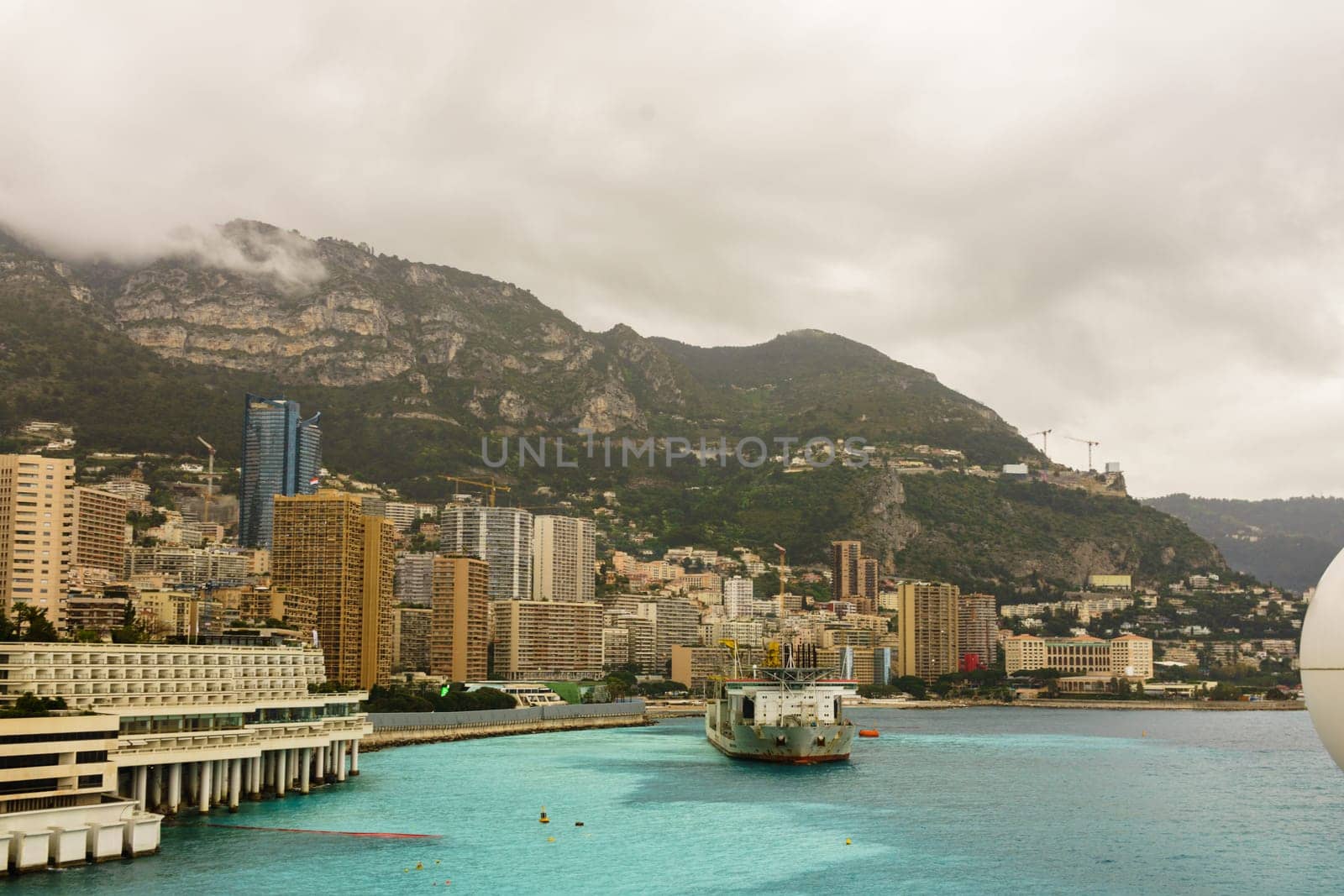 Panoramic view of Monte Carlo marina and cityscape. Principality of Monaco, French Riviera