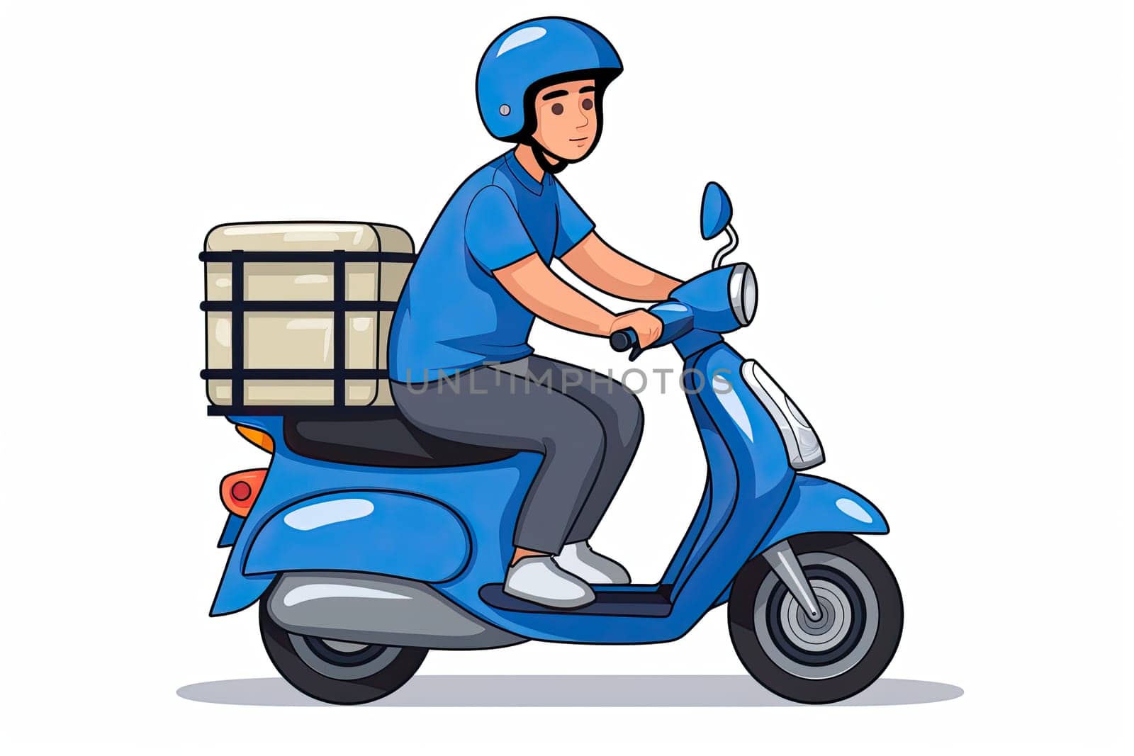 Courier on motorcycle on white background, Food and goods delivery concept. by AnatoliiFoto