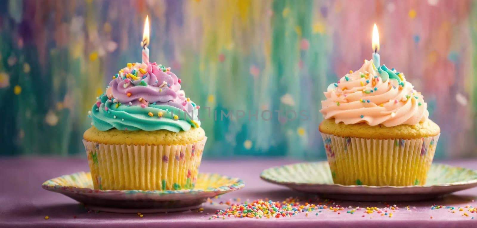 Cupcake with birthday candle. Generative AI by gordiza