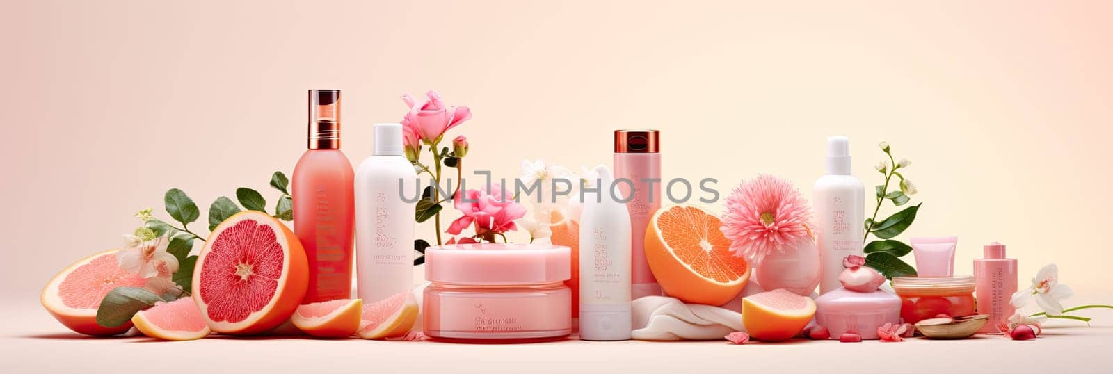 Group blank, unbranded cosmetic cream jars and tubes, Skin care product presentation Elegant mockup. Skin care, beauty spa. Jar, tube with copy space, Generative AI