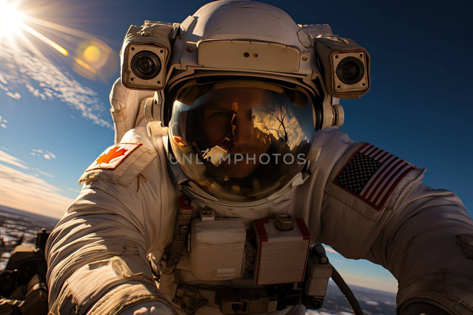 Cosmonaut in a spacesuit in space close-up, space exploration, space travel concept, Generative AI