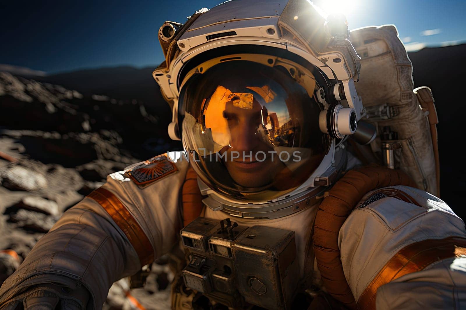 Cosmonaut in a spacesuit in space close-up, space exploration, space travel concept, Generative AI