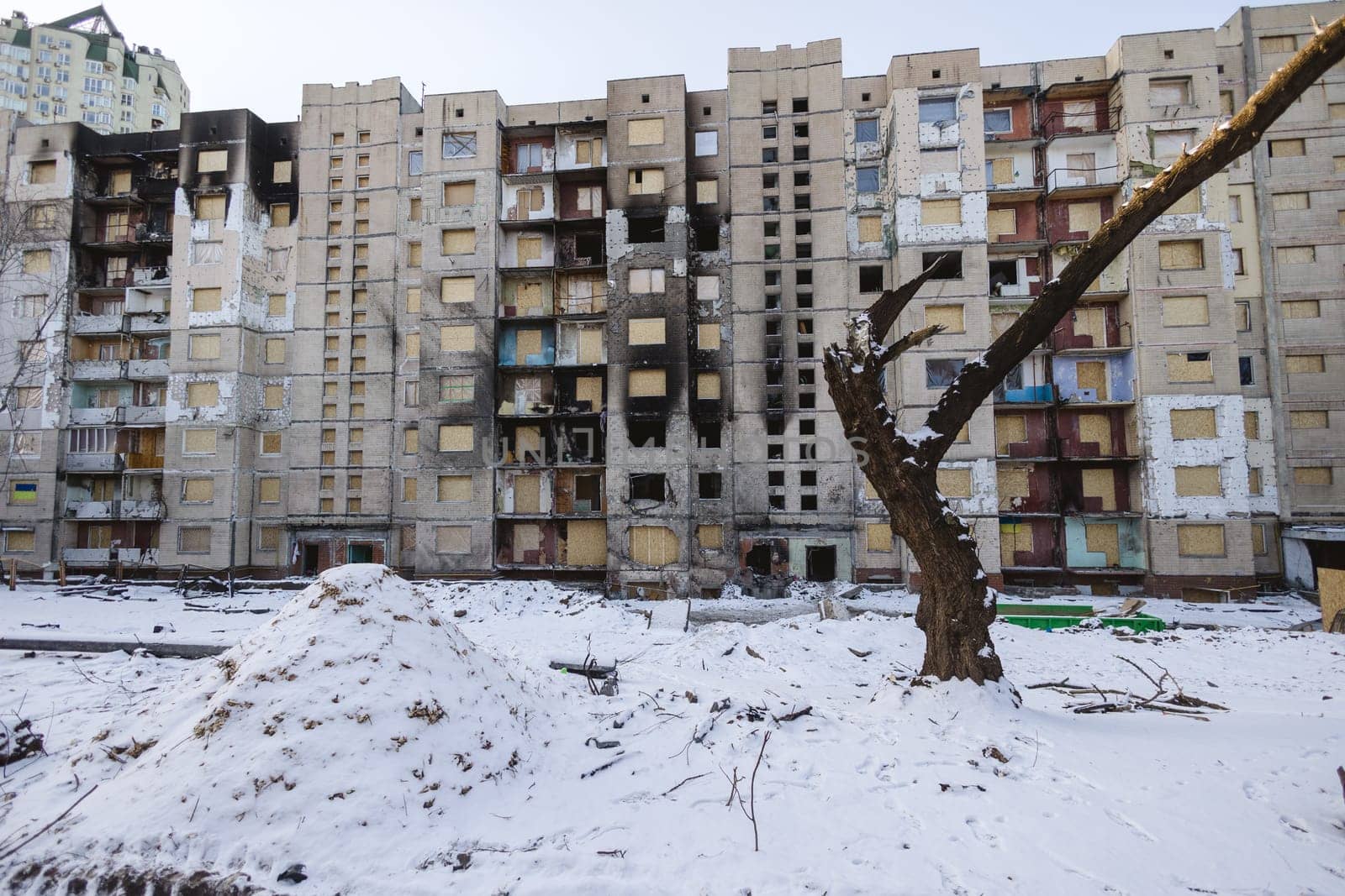 An residential building shelled by the Russian army. Kyiv, Ukraine. - 3 January, 2024