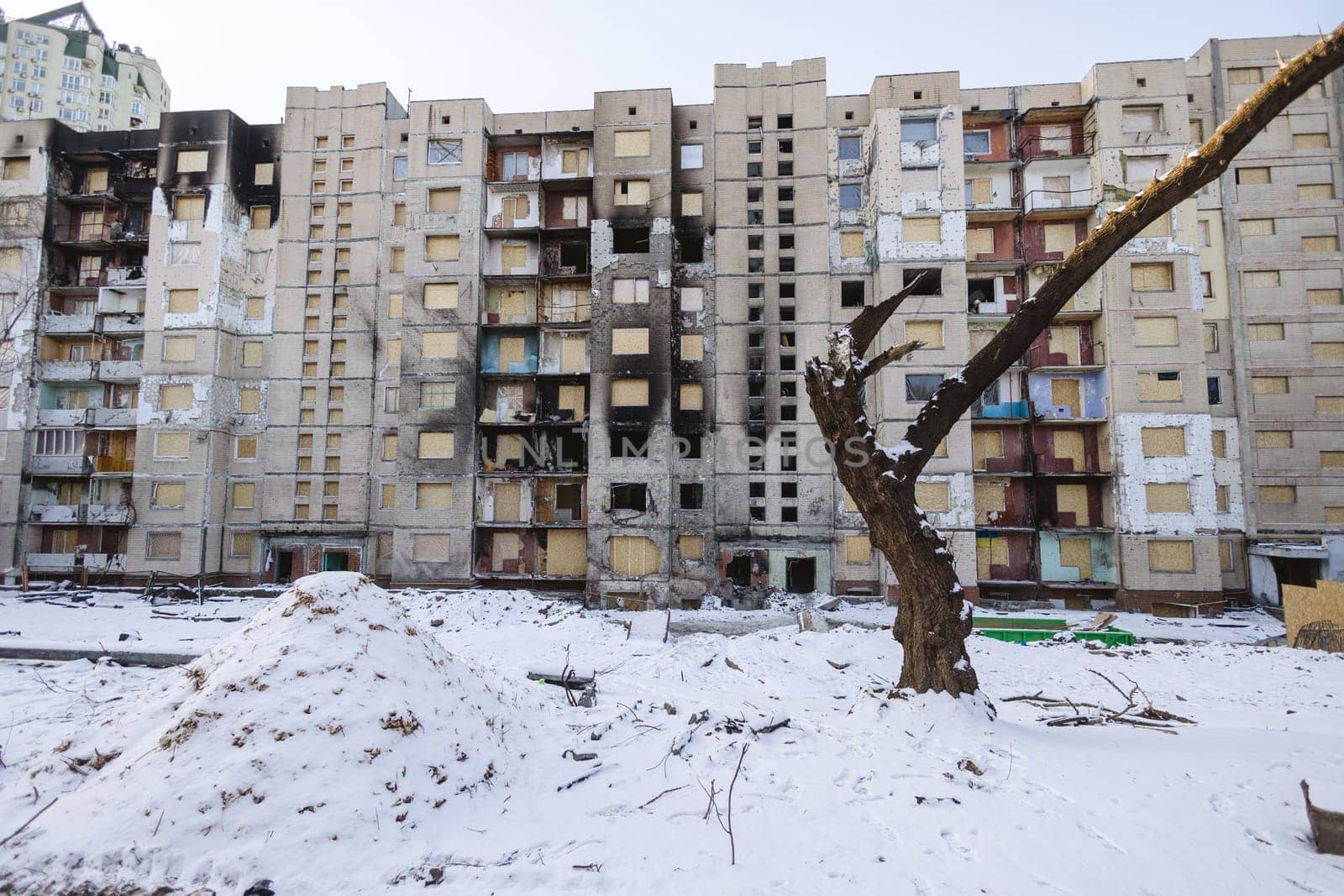 An residential building shelled by the Russian army. Kyiv, Ukraine. - 3 January, 2024