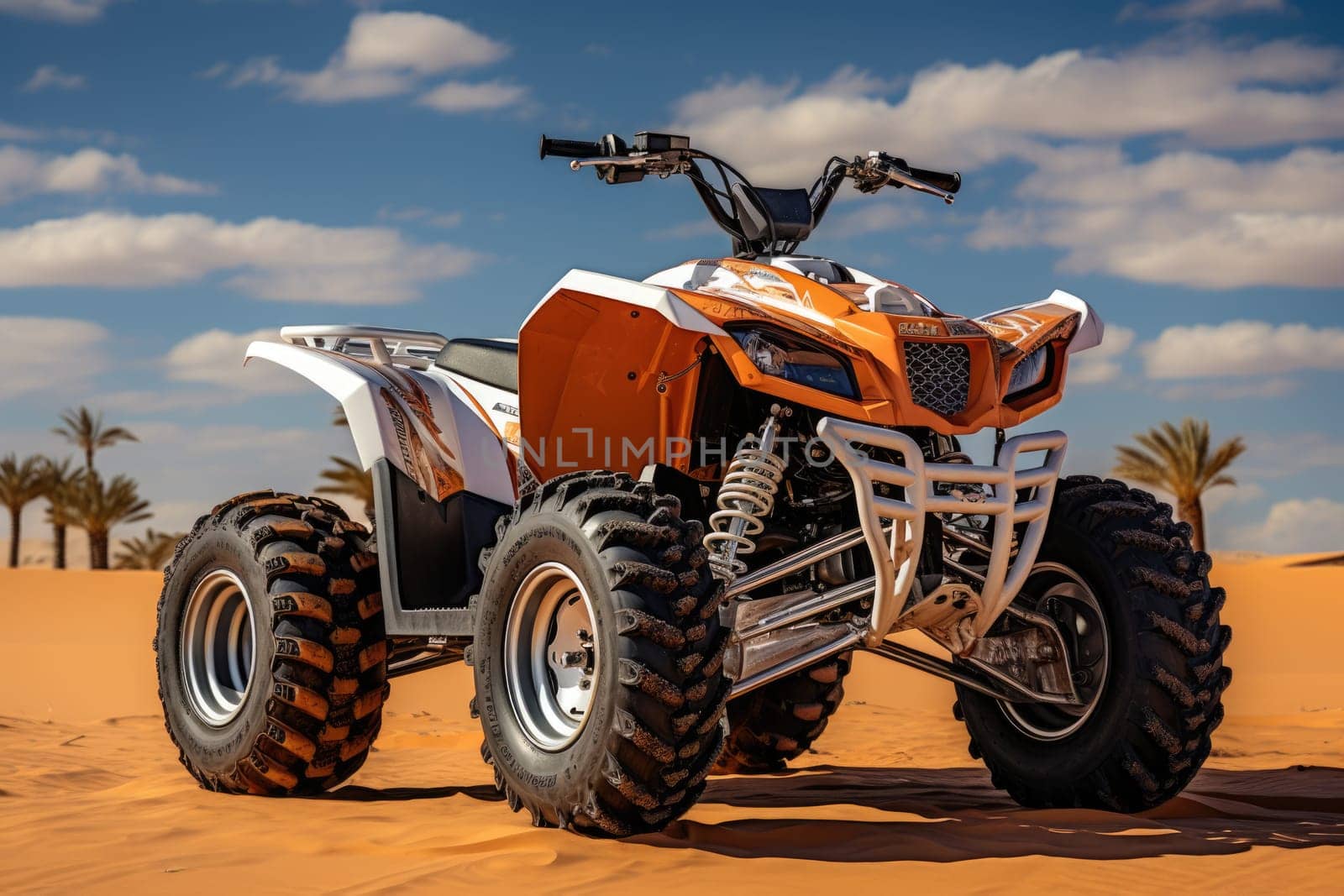 Offroad safari in sand desert. Quad bike on sand dune. ai generated by Desperada