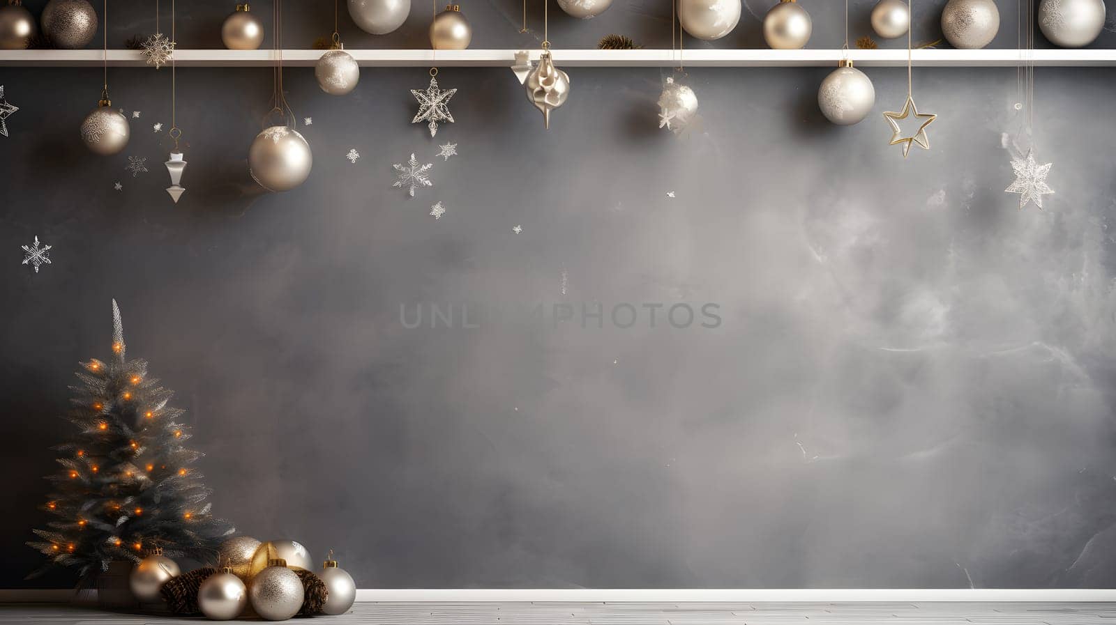 Christmas decorations fir tree and glass balls, generative ai. High quality photo