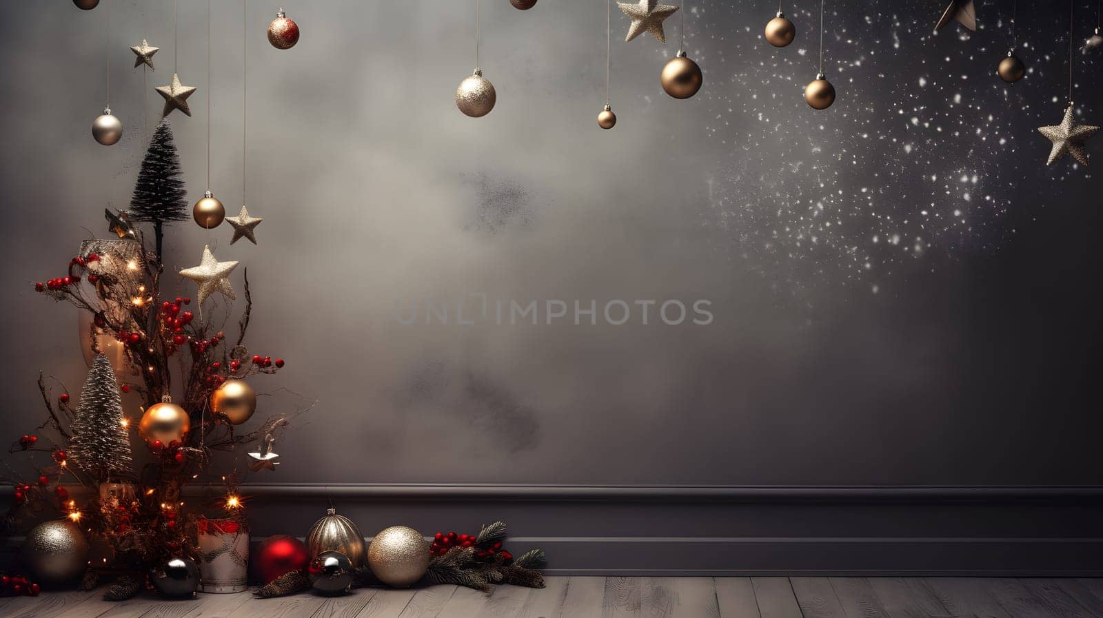 Christmas decorations fir tree and glass balls, generative ai. High quality photo