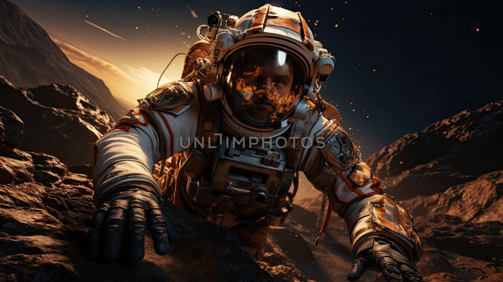 Cosmonaut in a spacesuit in space close-up, space exploration, space travel concept, Generative AI