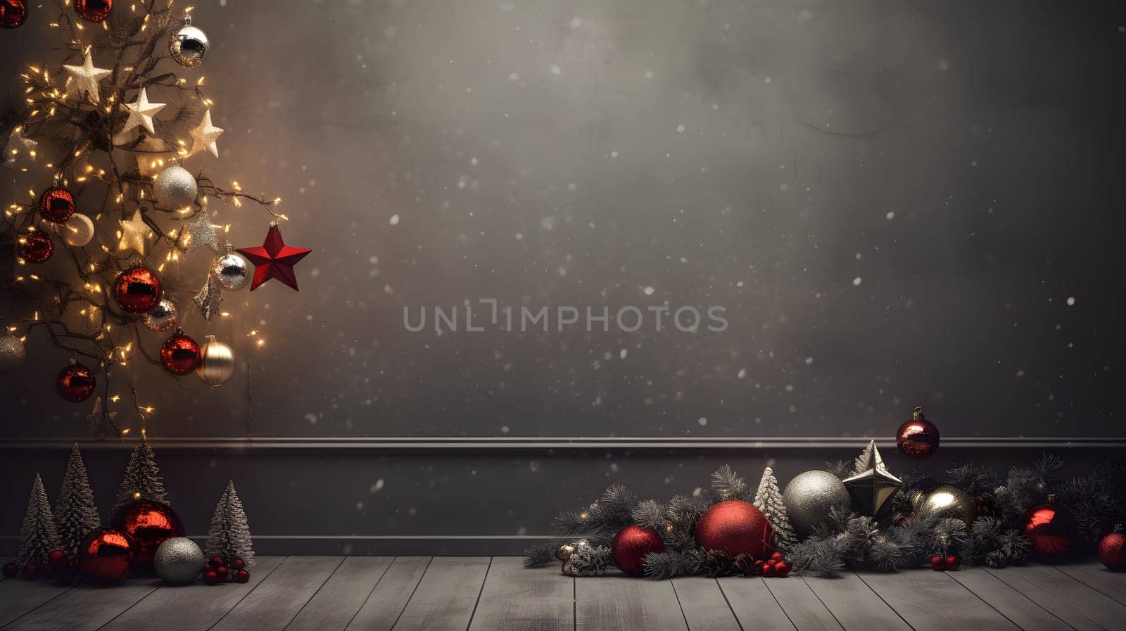 Christmas decorations fir tree and glass balls, generative ai. High quality photo