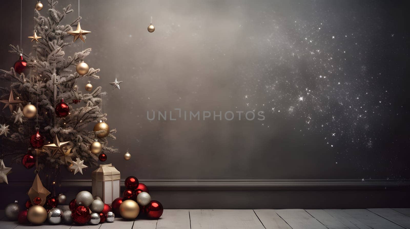 Christmas decorations fir tree and glass balls, generative ai. High quality photo